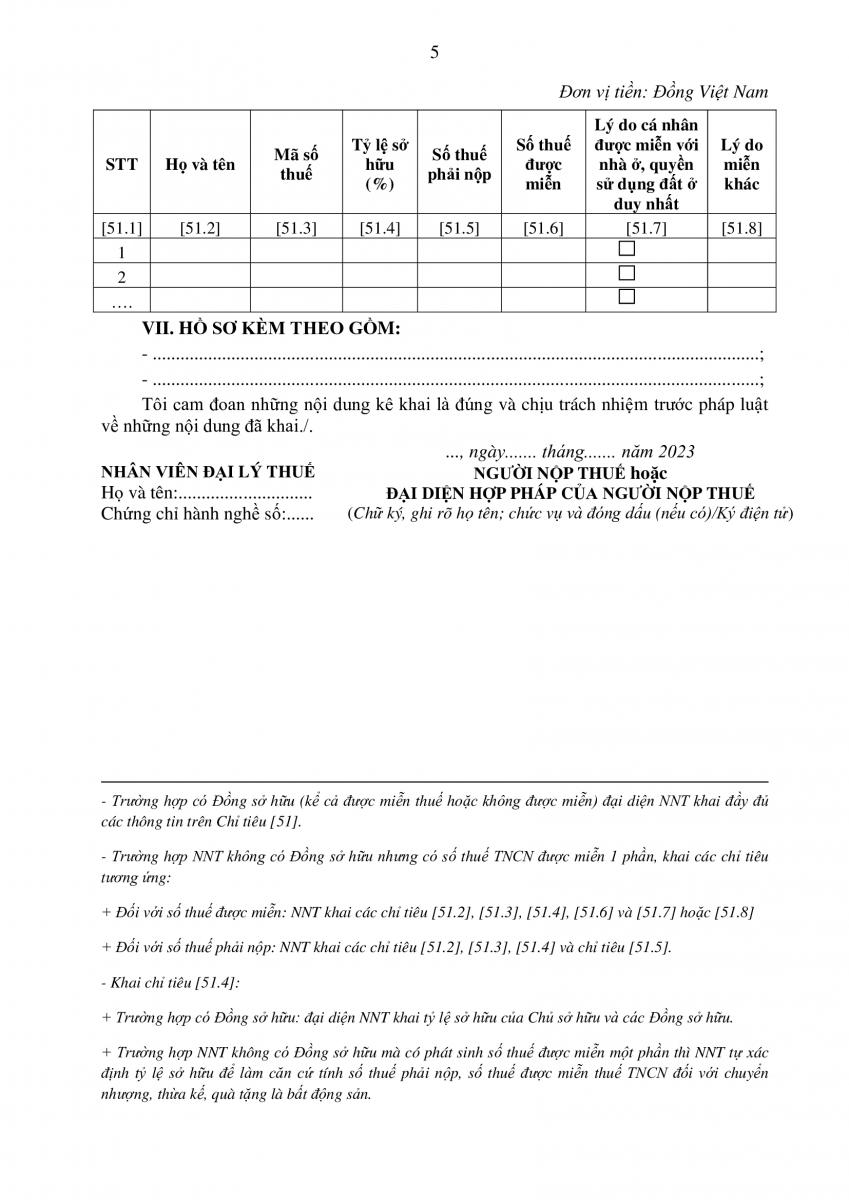 Tờ khai thuế thu nhập cá nhân mẫu 03/BĐS-TNCN