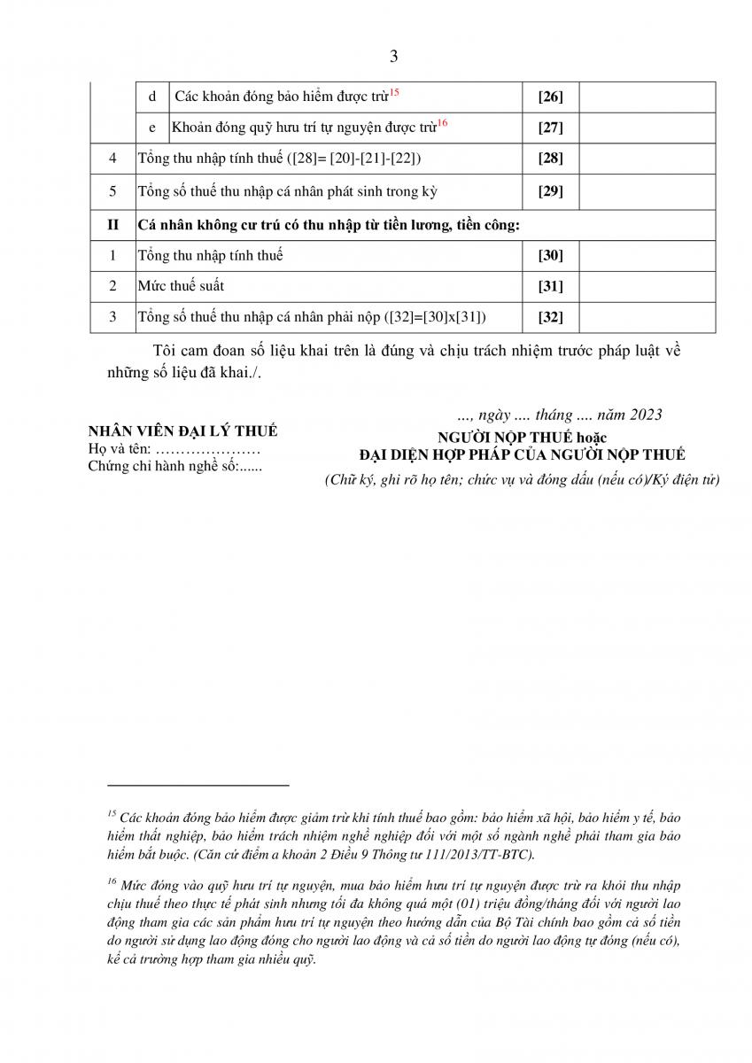 Tờ khai thuế thu nhập cá nhân mẫu 02/KK-TNCN