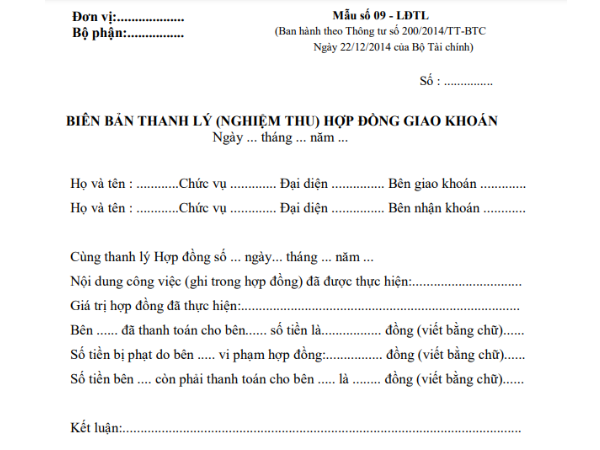 biên bản thanh lý nghiệm thu hợp đồng