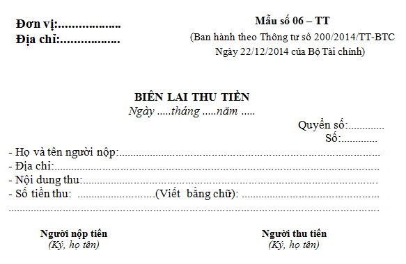 Biên lai thu tiền
