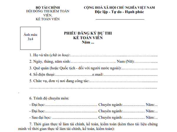 hồ sơ thi chứng chỉ kế toán viên