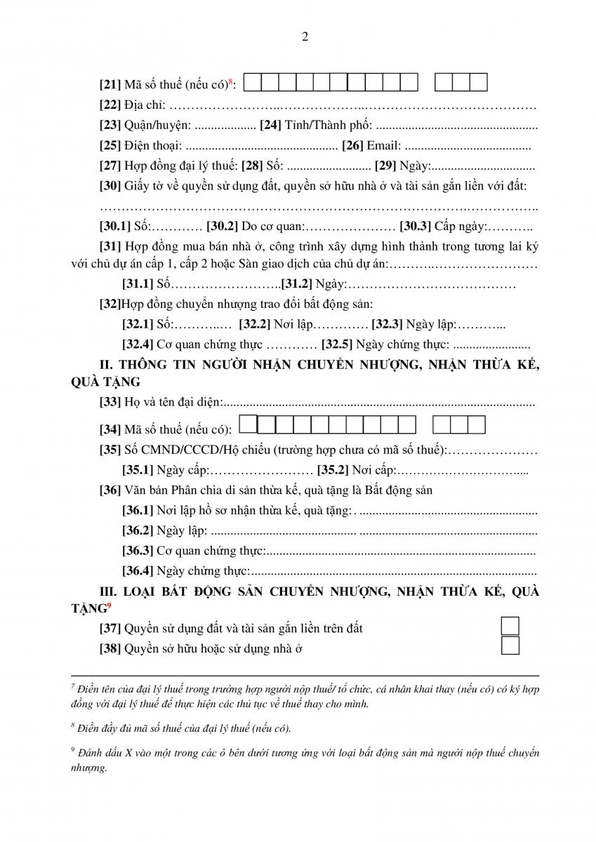 Tờ khai thuế thu nhập cá nhân mẫu 03/BĐS-TNCN