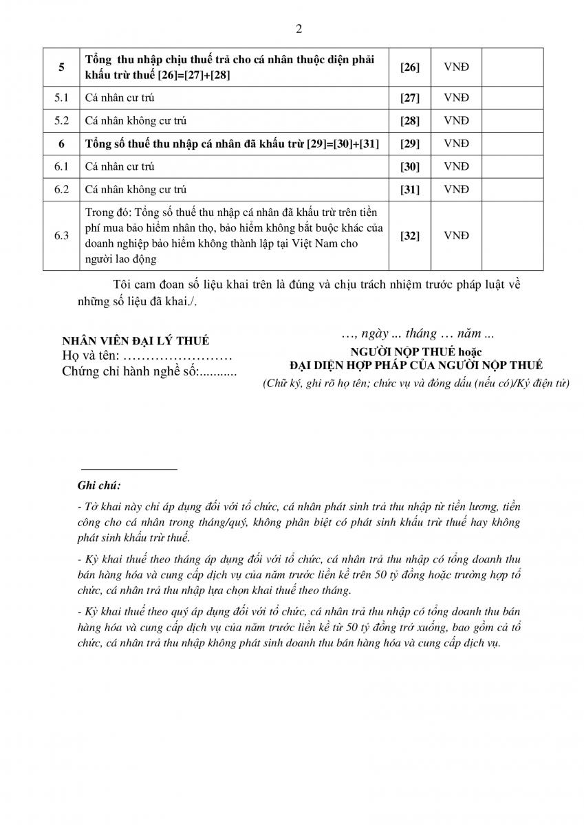 Tờ khai thuế thu nhập cá nhân mẫu 05/KK-TNCN