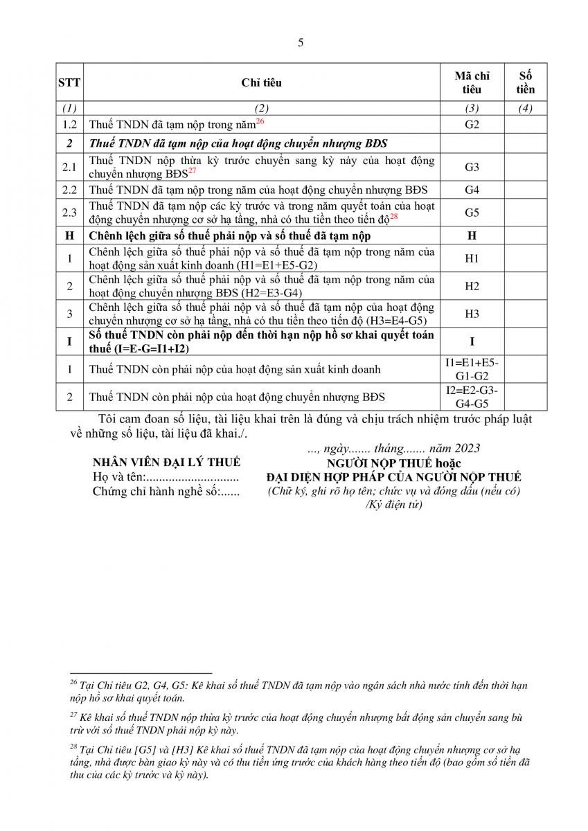 tờ khai thuế TNDN mẫu 03/TNDN